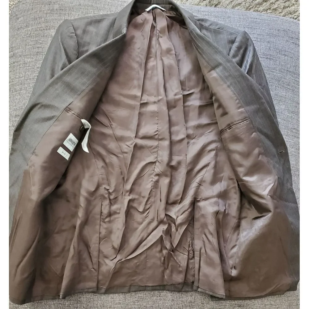 Armani Collezioni Men's Brown‎ Pinstripes SportCoat Blazer Size 46 Regular